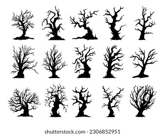 dry tree silhouette Ghost tree with scary devil face for Halloween card decoration