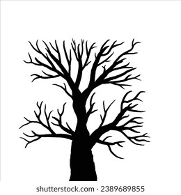 dry tree silhouette Ghost tree with scary devil face for Halloween card decoration