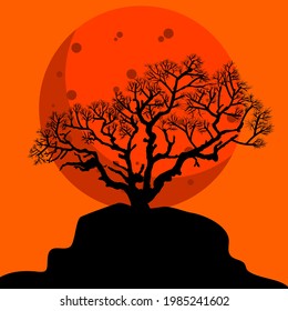 Trockenbaumsilhouette mit Mond-Hintergrund