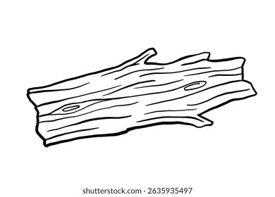 Esboço de árvore seco isolado em fundo branco. Ilustração desenhada à mão, tronco de madeira