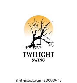 Dry Tree With Swing Logo. Horror Playground Logo Design Template