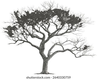 Dry tree vector, cut out background illustration, leafless tree silhouette, isolated, seasonal tree, nature art, transparent design, abstract tree, nature graphic, graphic illustration