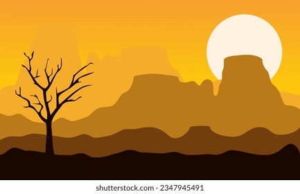 dry tree vector illustration with mountain background, for banner, poster, greeting card, cover. abstract mountain vector design