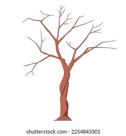 dry tree without leaves, brown color, vector illustration