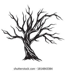 Árbol seco sin hojas concepto en ilustración vectorial aislada de estilo monocromo vintage