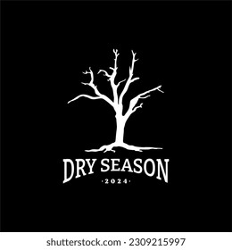 Dry Tree Without Leaves For The Dry Season Logo On Black background