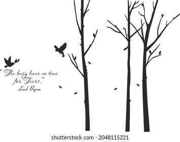 Dry trees with birds and quotes. They are romantic trees. You can use these templates for wall decoration, shirt printing, book printing. . .