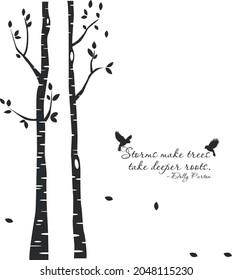 Dry trees with birds and quotes. They are romantic trees. You can use these templates for wall decoration, shirt printing, book printing. . .