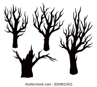 Dry trees black silhouettes on white background isolated vector illustration