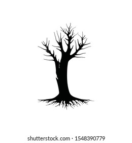 dry trees icon with many branches and twigs, along with their roots. horror symbol vector illustration 