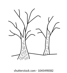 Icono de línea vectorial de árboles secos aislado en fondo blanco. Icono de línea de calentamiento global con árbol seco para infografía, sitio web o aplicación. El concepto de deforestación y calentamiento global.