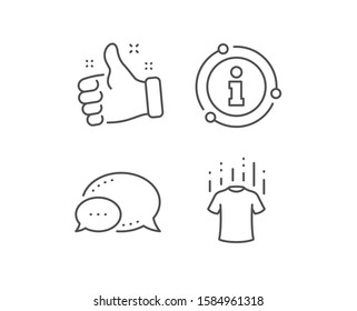 Dry t-shirt line icon. Chat bubble, info sign elements. Laundry shirt sign. Clothing cleaner symbol. Linear dry t-shirt outline icon. Information bubble. Vector
