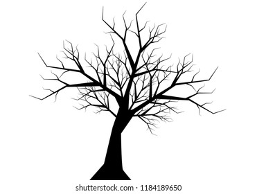 Dry twig tree silhouette black on white background vector illustration.