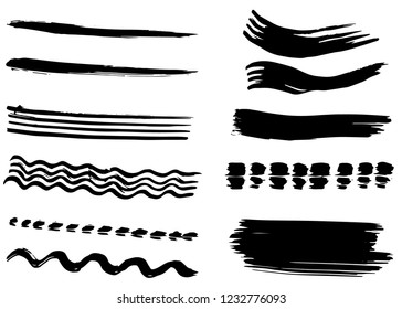 Dry vector brush strokes, hand drawn, isolated