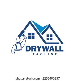 Dry Wall Logo Template. House Improvement Logo Design Template in White Isolated Background