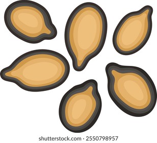Dry Watermelon Black Seeds Illustration Isolated on White Background