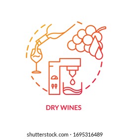 Icono del concepto de vinos secos. Ilustración de la línea delgada de ideas para el invierno y la elaboración del vino. Bebida alcohólica sin azúcar residual, ausencia de dulzura. Dibujo de color RGB con contorno aislado del vector