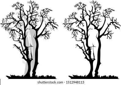 Dry wood black and white vector illustration set
