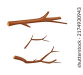 Dry wooden tree branches set cartoon vector illustration