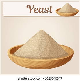 Dry yeast in wooden plate illustration. Cartoon vector icon. Series of food and ingredients for cooking