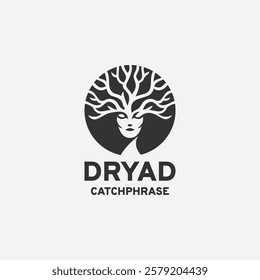 Dryad goddess logo design vector illustration in black and white style on a white background