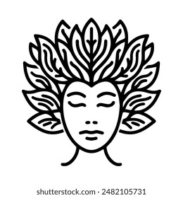 Dryad icon or modern line symbol. Vector line art and icon design with bold outline. Black and white Pixel Perfect minimalistic symbol isolated white background. Silhouette simple thin sign