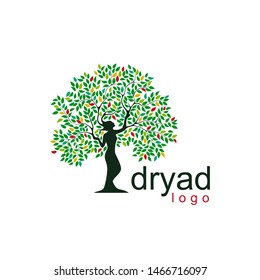 Dryad tree logo. Unique Tree Vector illustration with circle and abstract woman shape