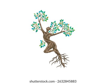 Dryads tree logo. Unique Tree Vector illustration with woman tree shape.
