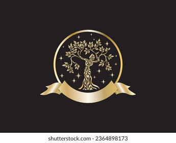 dryads tree logo, woman tree logo template with banner