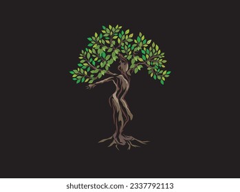 ilustración vectorial de árbol dryads aislada en fondo negro