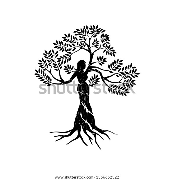 Dryads Vector Silhouette Illustration Tree Nymph Stock Vector (Royalty ...