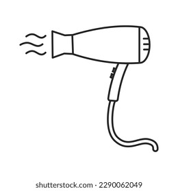 dryer hair icon, hairdryer with blow air, use appliance, thin line web symbol on white background - editable stroke vector illustration eps10.