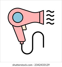 dryer hair icon, hairdryer with blow air, use appliance, vector illustration on white background