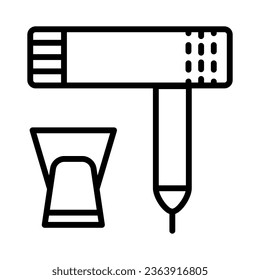 Dryer hair icon, hairdryer with blow air, use appliance, thin line web symbol. Vector illustration on white background.