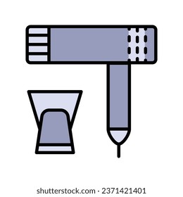 Dryer hair icon, hairdryer with blow air, use appliance, thin line web symbol. Vector illustration on white background.