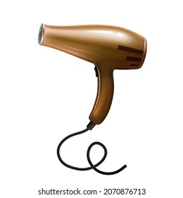 Dryer Hairdresser Equipment For Drying Hair Vector. Dryer Electronic Device For Dry Hairstyle In Beauty Salon. Beautician Professional Accessory Hairdryer Template Realistic 3d Illustration