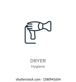 Dryer icon. Thin linear dryer outline icon isolated on white background from hygiene collection. Line vector sign, symbol for web and mobile