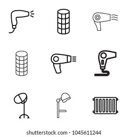 Dryer icons. set of 9 editable outline dryer icons such as hair curler