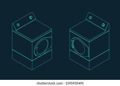 Dryer machine. Household appliance. Vector outline illustration. Isometric projection.