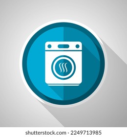 Dryer machine, laundry symbol, flat design vector blue icon with long shadow