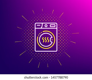 Dryer machine line icon. Halftone pattern. Laundry service sign. Dry clothing symbol. Gradient background. Dryer machine line icon. Yellow halftone pattern. Vector