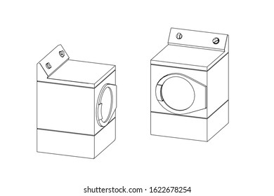 Dryer machine. Vector outline illustration. Dimetric projection.