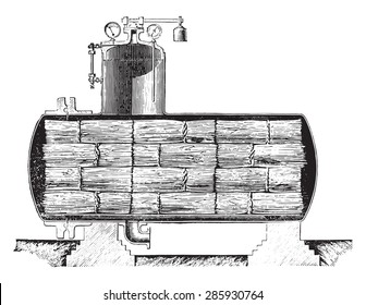 Dryer for retted flax Parsy system, vintage engraved illustration. Industrial encyclopedia E.-O. Lami - 1875.
