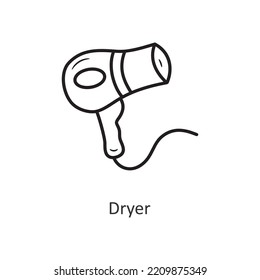 Ilustración de diseño de iconos del contorno del vector del secador. Símbolo de viaje sobre archivo EPS 10 de fondo blanco