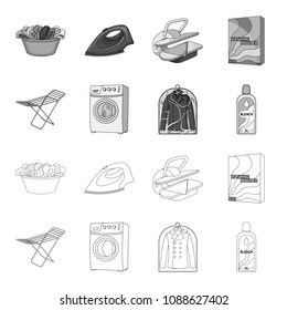 Dryer, washing machine, clean clothes, bleach. Dry cleaning set collection icons in outline,monochrome style vector symbol stock illustration web.