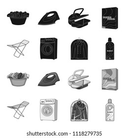 Dryer, washing machine, clean clothes, bleach. Dry cleaning set collection icons in black,monochrome style vector symbol stock illustration web.
