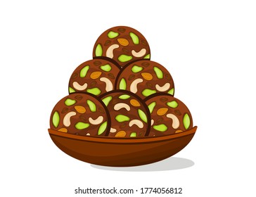 Dryfruit,Mewa laddu Indian Sweets or Mithai Food Vector