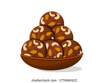 Dryfruit,Mewa laddu Indian Sweets or Mithai Food Vector