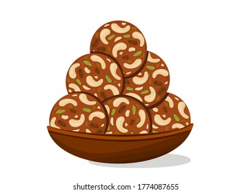 Dryfruit,Mewa laddu Indian Sweets or Mithai Food Vector