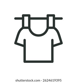 Drying clothes on a rope line icon, laundry rope vector symbol with editable stroke